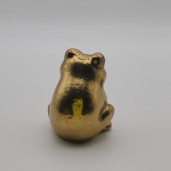 THAT FACE! SOLID BRASS Frog Toad Miniature Figurine Collectible Rustic Gold Cute - Picture 3 of 5
